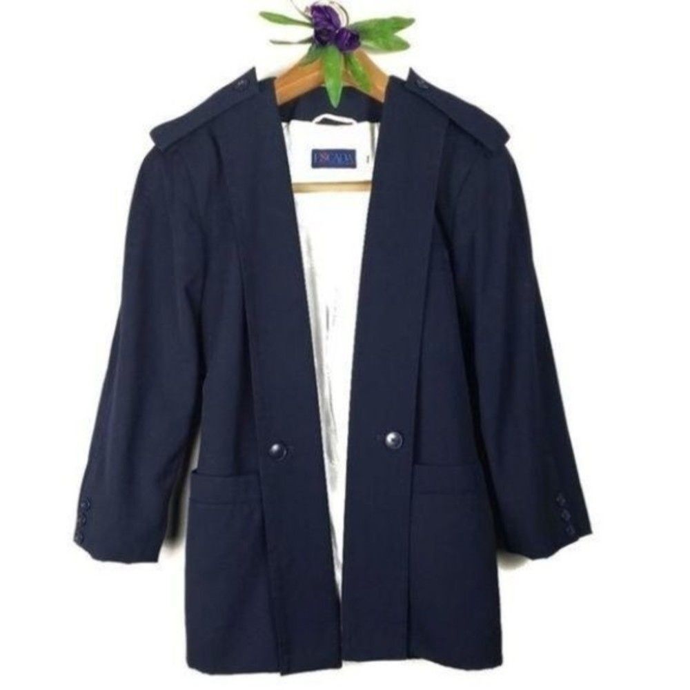 Vintage Escada tuxedo open front blazer navy size Small